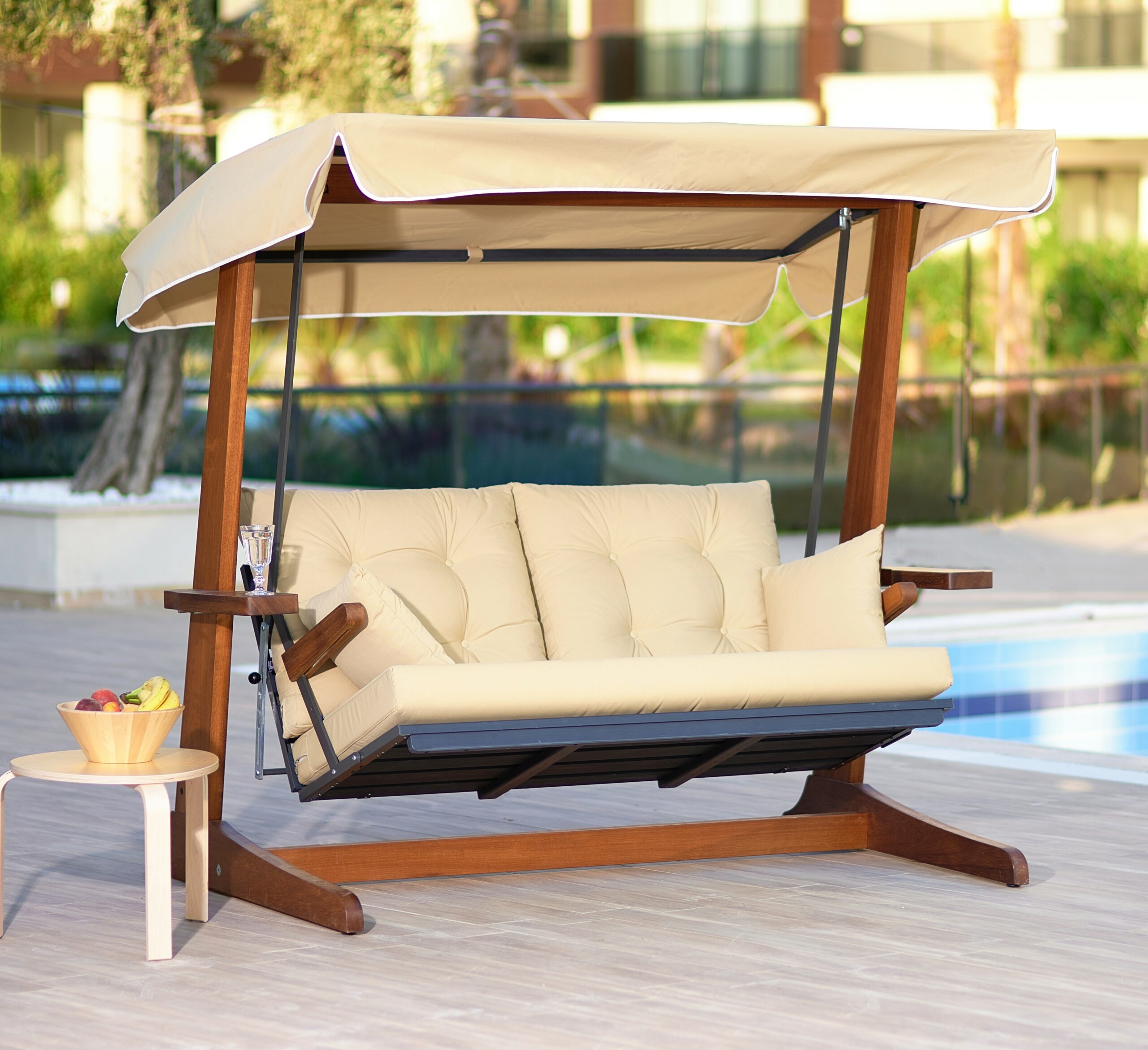 Newton Beige Garden Double Swing Chair - Made With Rattan