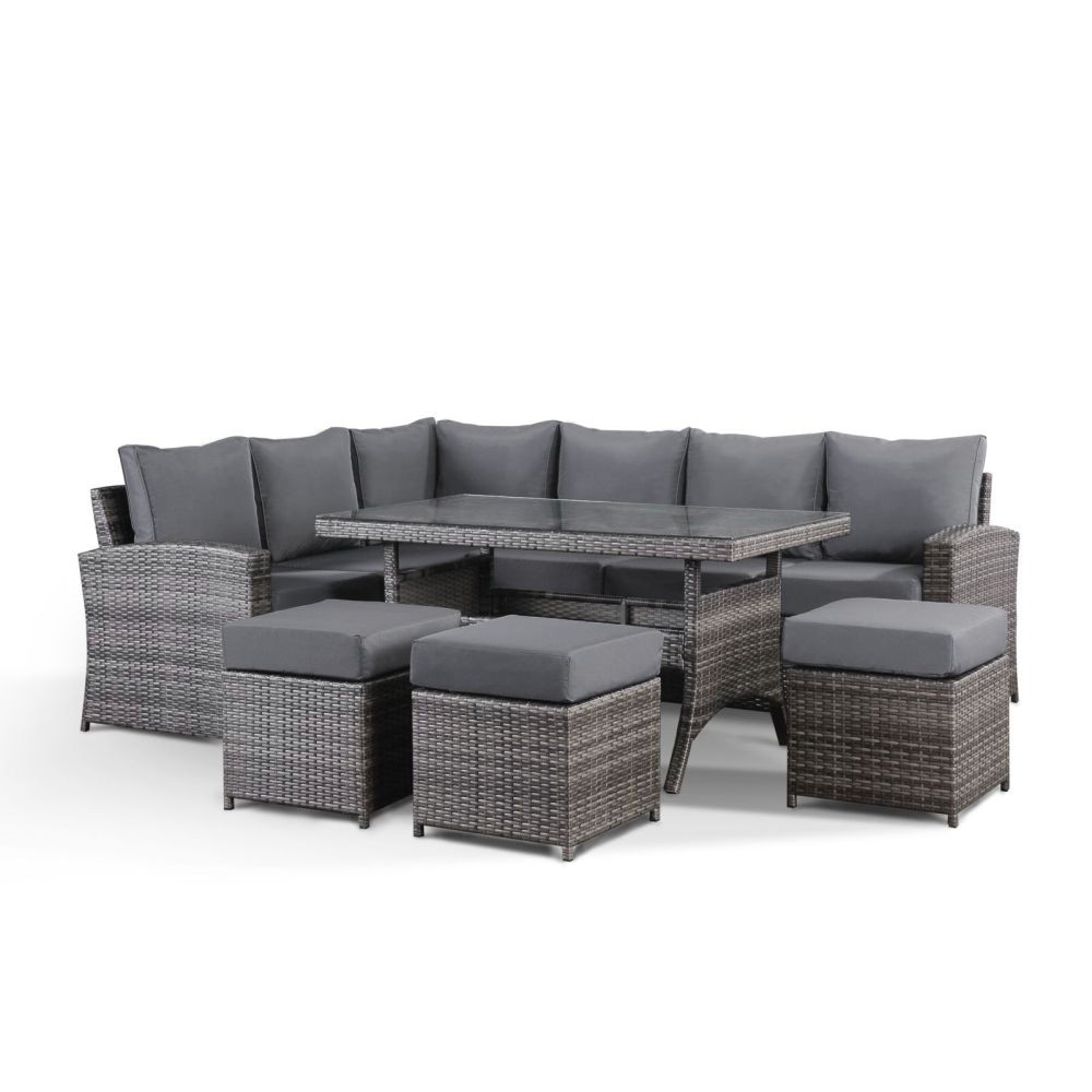 grey rattan corner sofa and table